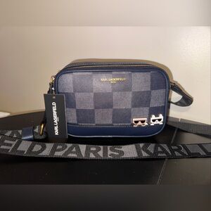 Karl Lagerfeld Paris Maybelle Indigo Blue Crossbody Camera Bag Handbag Purse New
